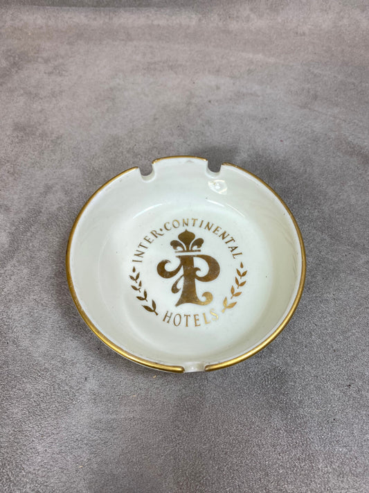 Vintage advertising ashtray from the luxury hotel Intercontinental Paris in white earthenware, 1970s