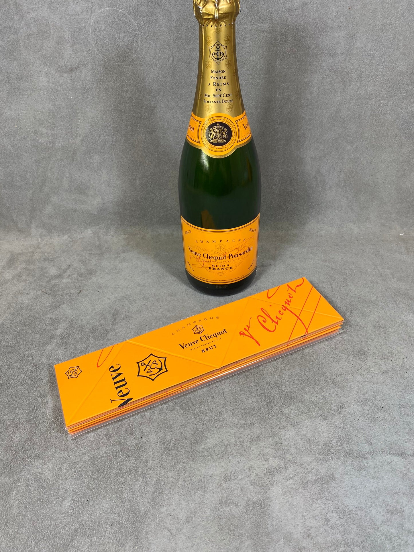 Vintage Veuve Clicquot Clicq'up folding champagne bucket by Mathias van de Walle in cardboard and orange plastic 1990s