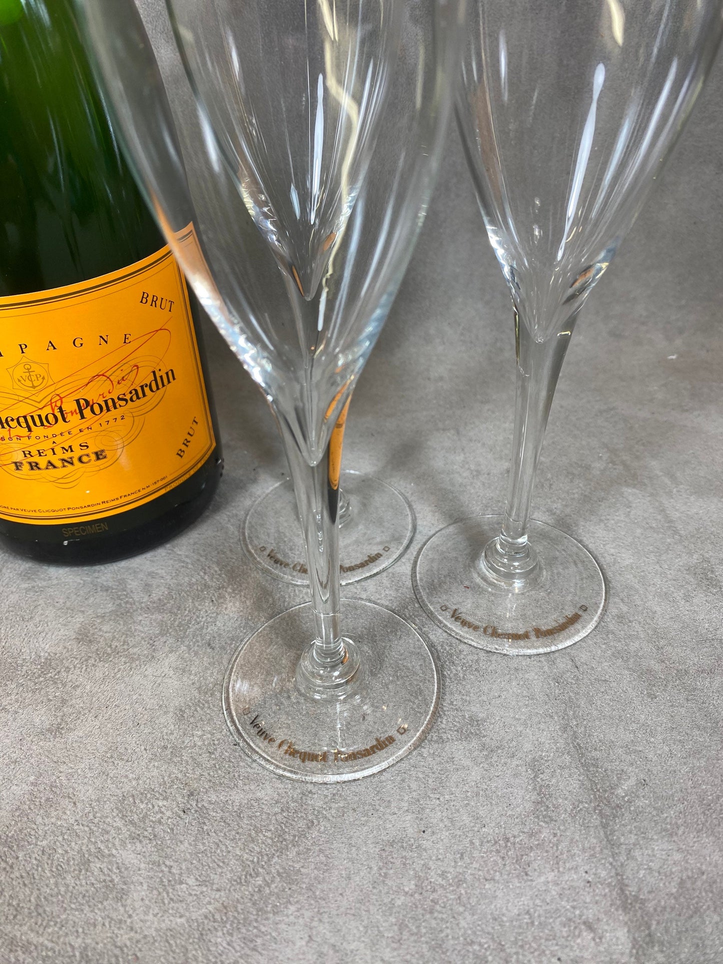 RARE 6 Flûtes Veuve Clicquot L'authentique en verre soufflée bouche vintage made in France