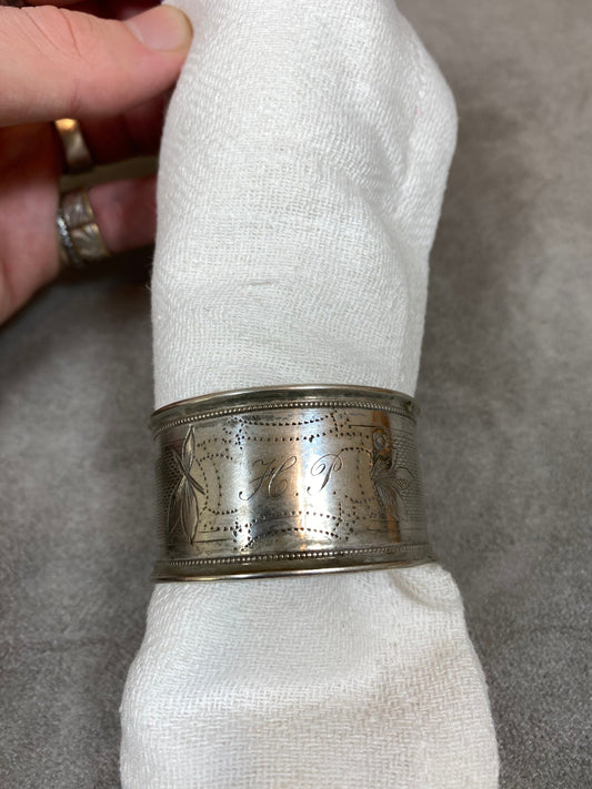 RARE Solid Sterling Silver 925 Napkin Ring, HP Monogram, Goldsmith's Hallmark, Made in France, Vintage 1970