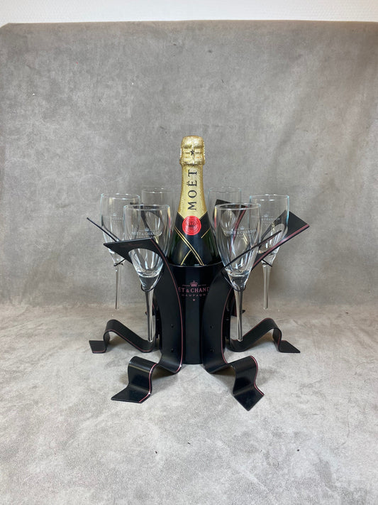 VERY RARE Centerpiece with bucket and 6 Moet and Chandon champagne pompons in vintage metal Made in France