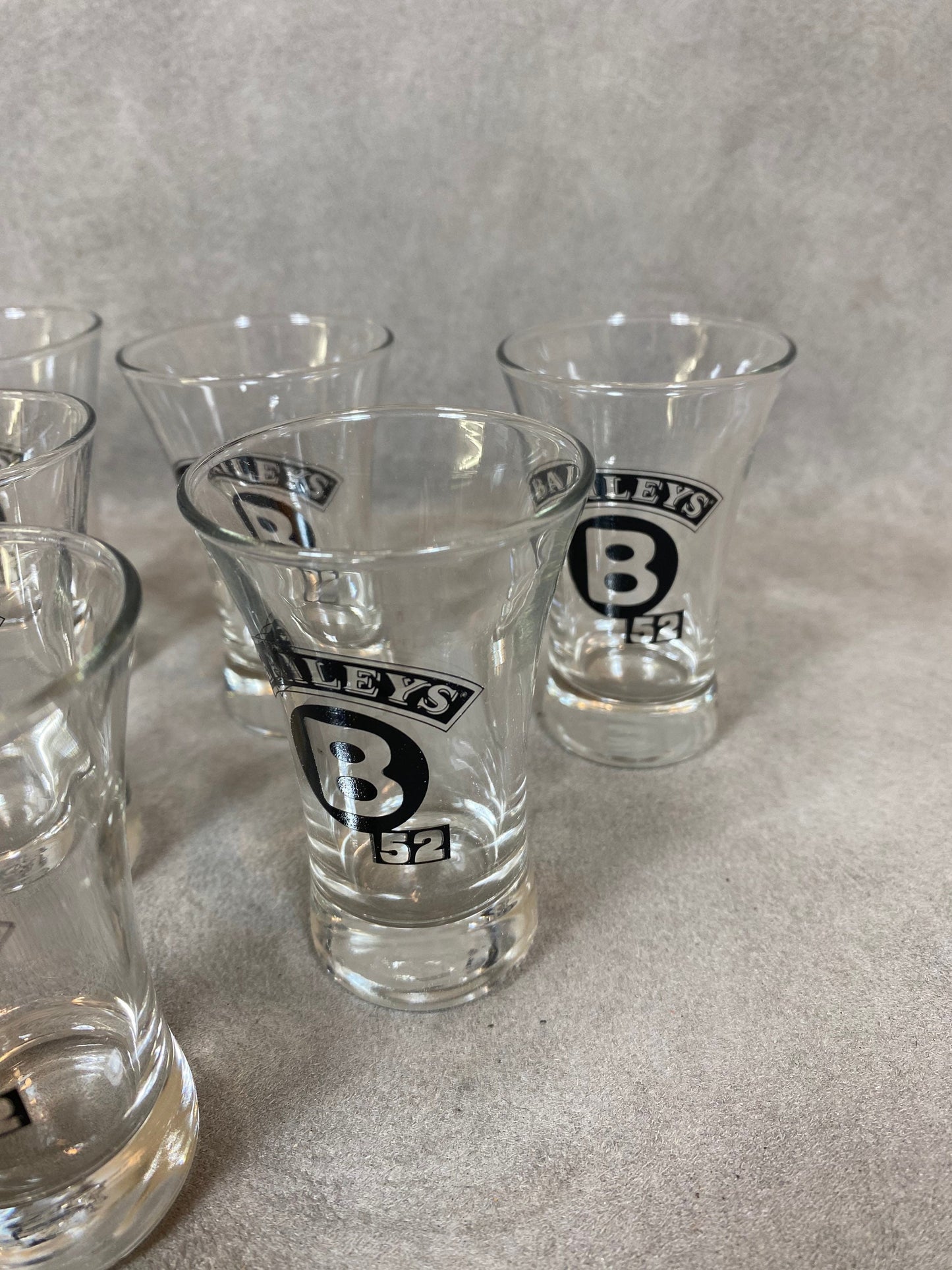 Set of 6 vintage Baileys 52 shot glasses and spirit glasses