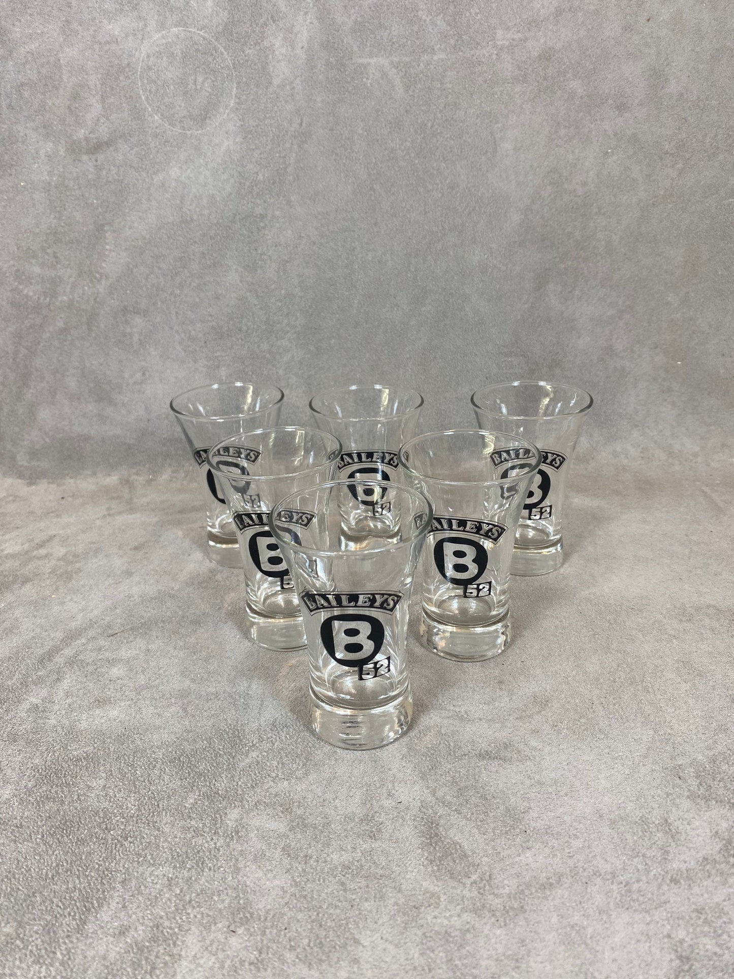 Set of 6 vintage Baileys 52 shot glasses and spirit glasses