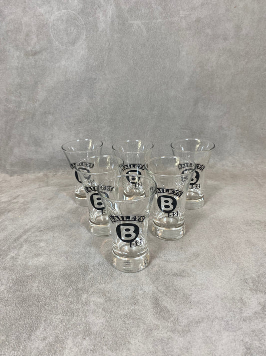 Set of 6 vintage Baileys 52 shot glasses and spirit glasses