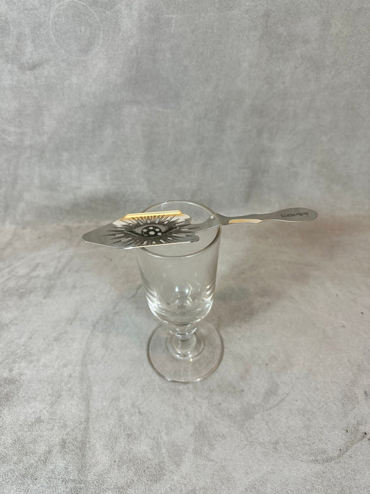 RARE Lot of an absinthe glass and old absinthe spoon in extra white metal vintage 1950 Made in France