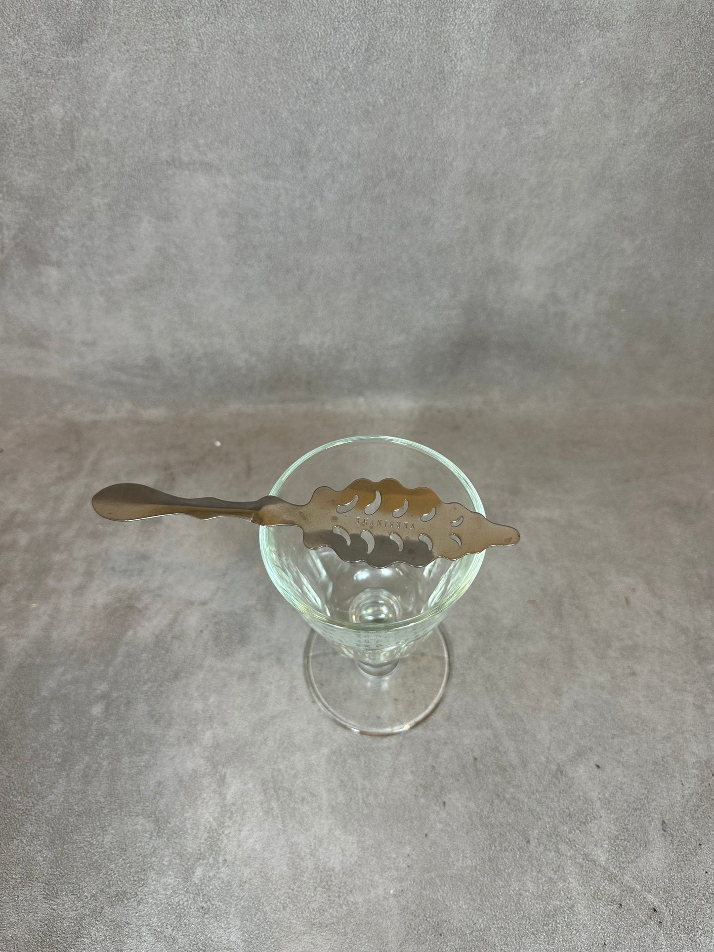 RARE Lot of an absinthe glass and old absinthe spoon in extra white metal vintage 1970 Made in France