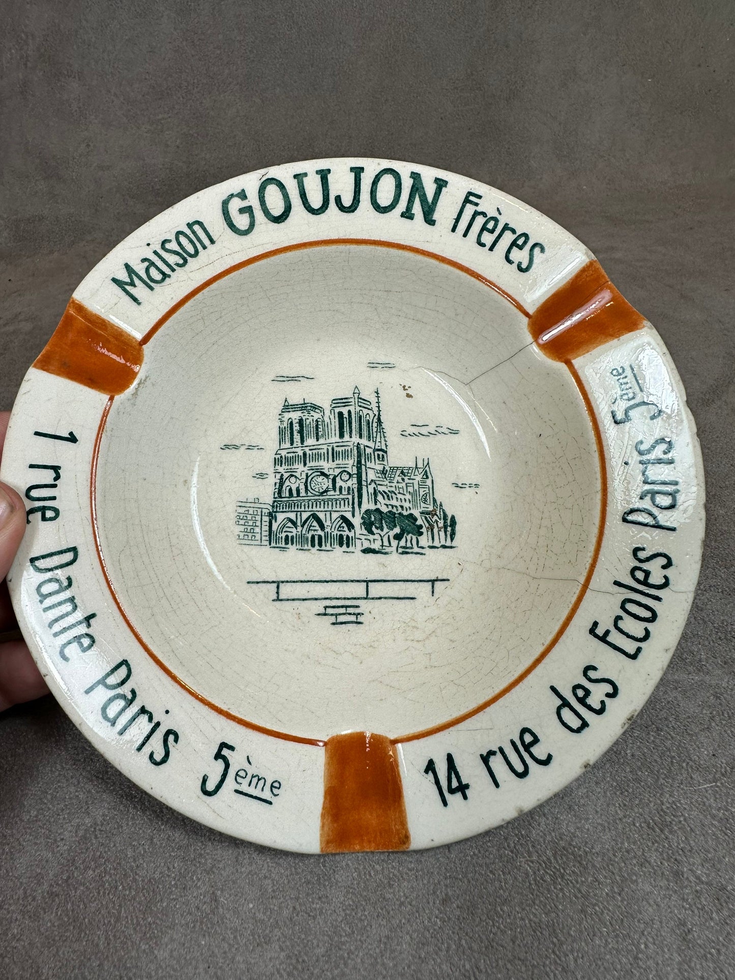 RARE Cendrier GIEN Faïence Publicitaire Maison Goujon Frères, Notre-Dame de Paris, Made in France, Vintage 1970