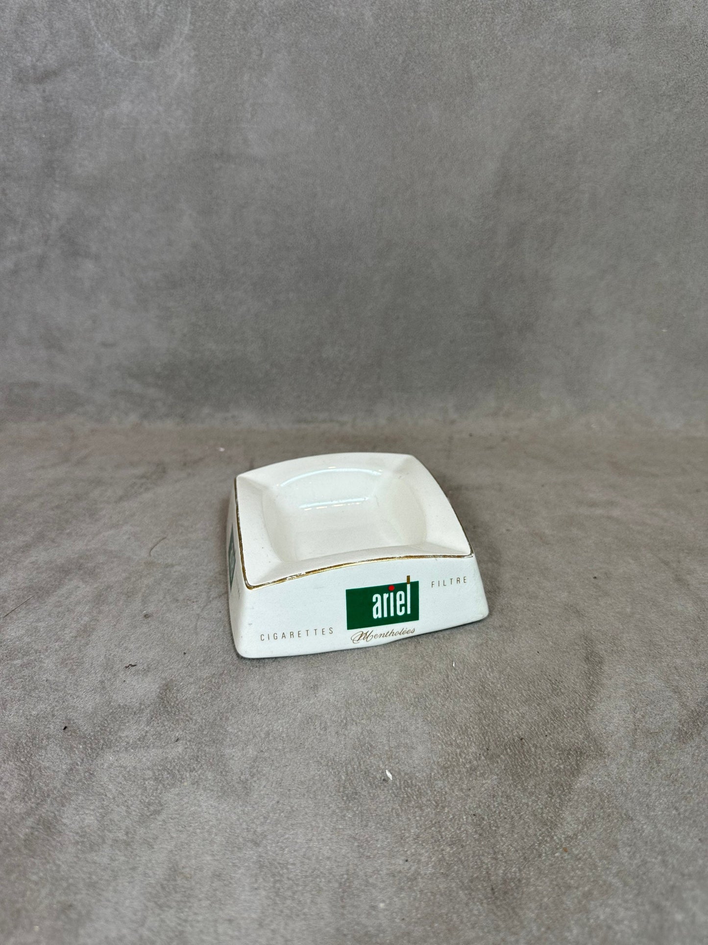 Longchamp Earthenware Advertising Ashtray, Ariel filters menthol cigarettes, Made in France, Vintage 1980