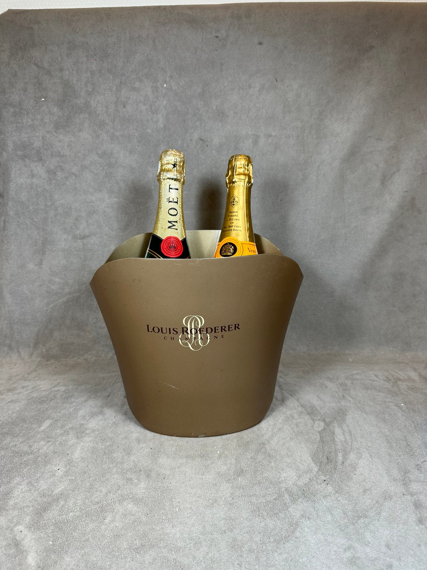 RARE Gold Metal Champagne Bucket for 2 Bottles of Champagne Roederer Reims 1980s