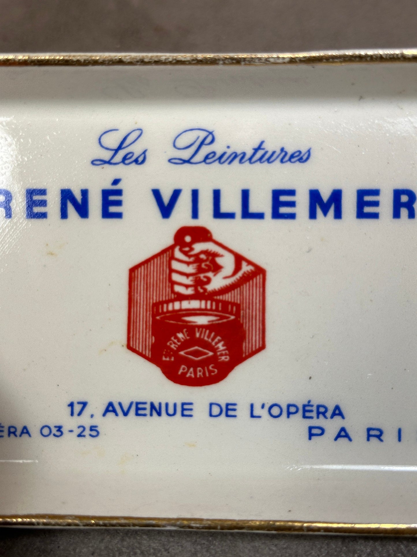 Cendrier Publicitaire en faïence Les Peintures René Villemer PARIS, Moulins des Loups, Made in France, Vintage 1970