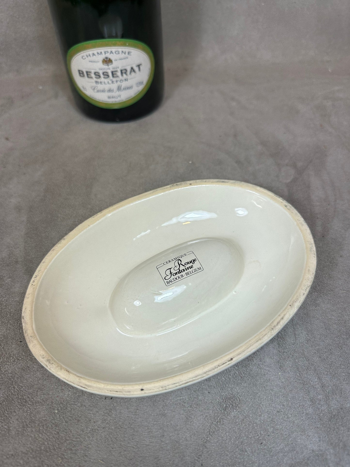 Ceramic Ashtray Red Fontaine Blanche Champagne Besserat de Bellefon Vintage Made in France