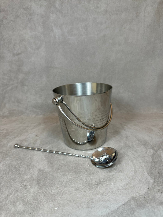 Seau à glaçons avec cuillère en inox par Letang Remy Made in France Années 1970