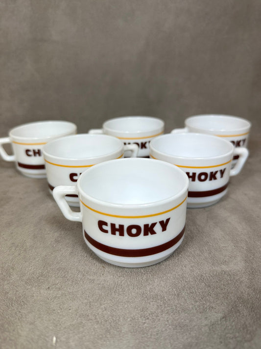 Service de 6 Tasses en Verre par Arcopal, CHOKY, Made in France, Vintage 1980