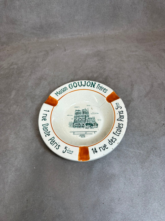 RARE Cendrier GIEN Faïence Publicitaire Maison Goujon Frères, Notre-Dame de Paris, Made in France, Vintage 1970