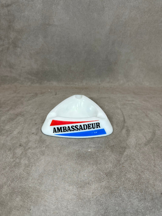 Cendrier en verre blanc vintage Ambassadeur Années 1980