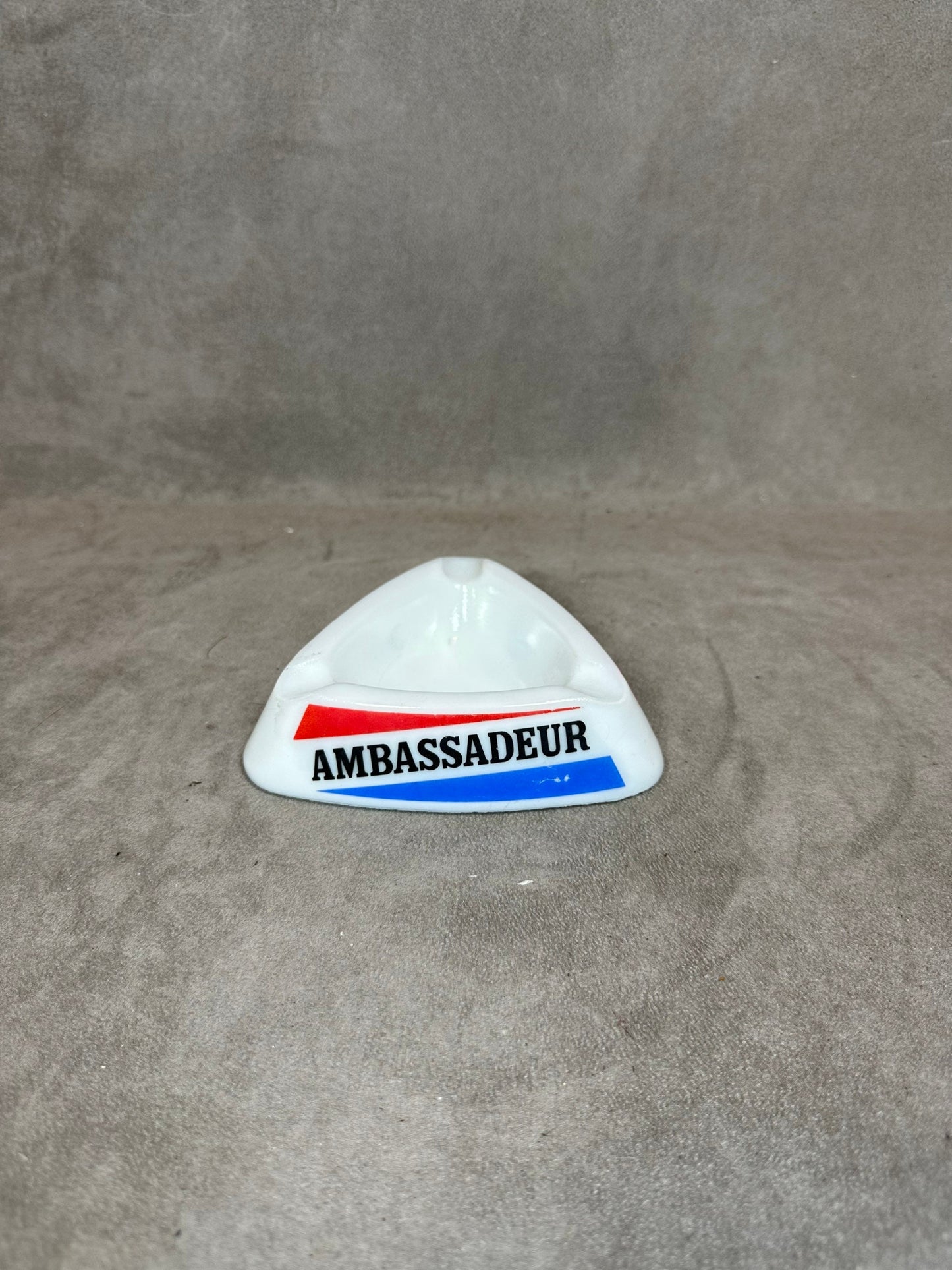 Vintage White Glass Ashtray Ambassador 1980s