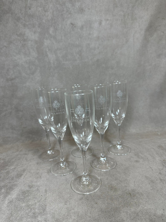 6 Flûtes Champagne Delbeck  vintage en verre Made in France