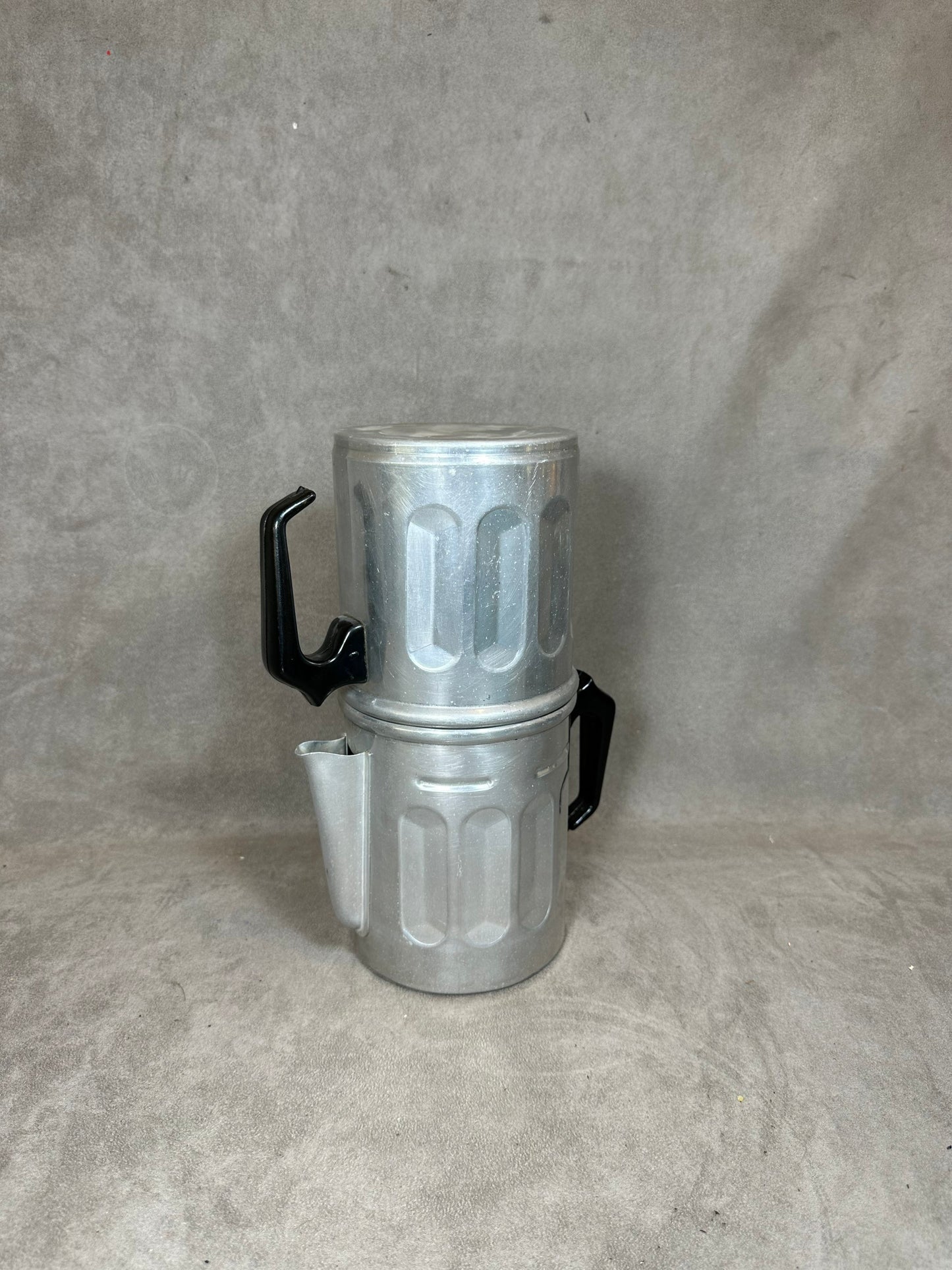 Vintage two-part double coffee maker in aluminum Made in France