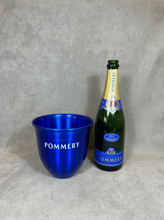 Seau à champagne Pommery bleu en aluminium vintage Made in France