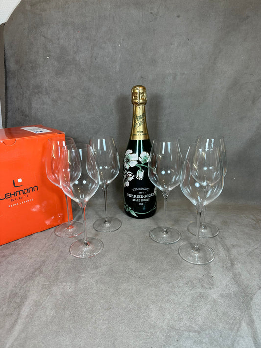 RARE Lot de 6 flutes à champagne en cristal LEHMAN pour Perrier-Jouët