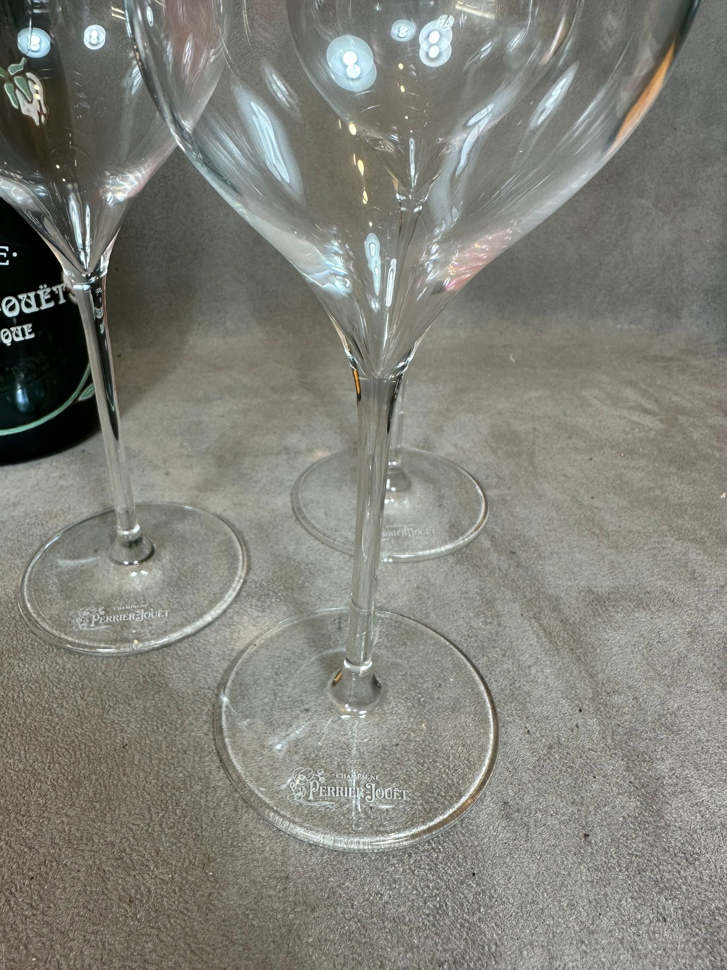 RARE Set of 6 LEHMAN crystal champagne flutes for Perrier-Jouët