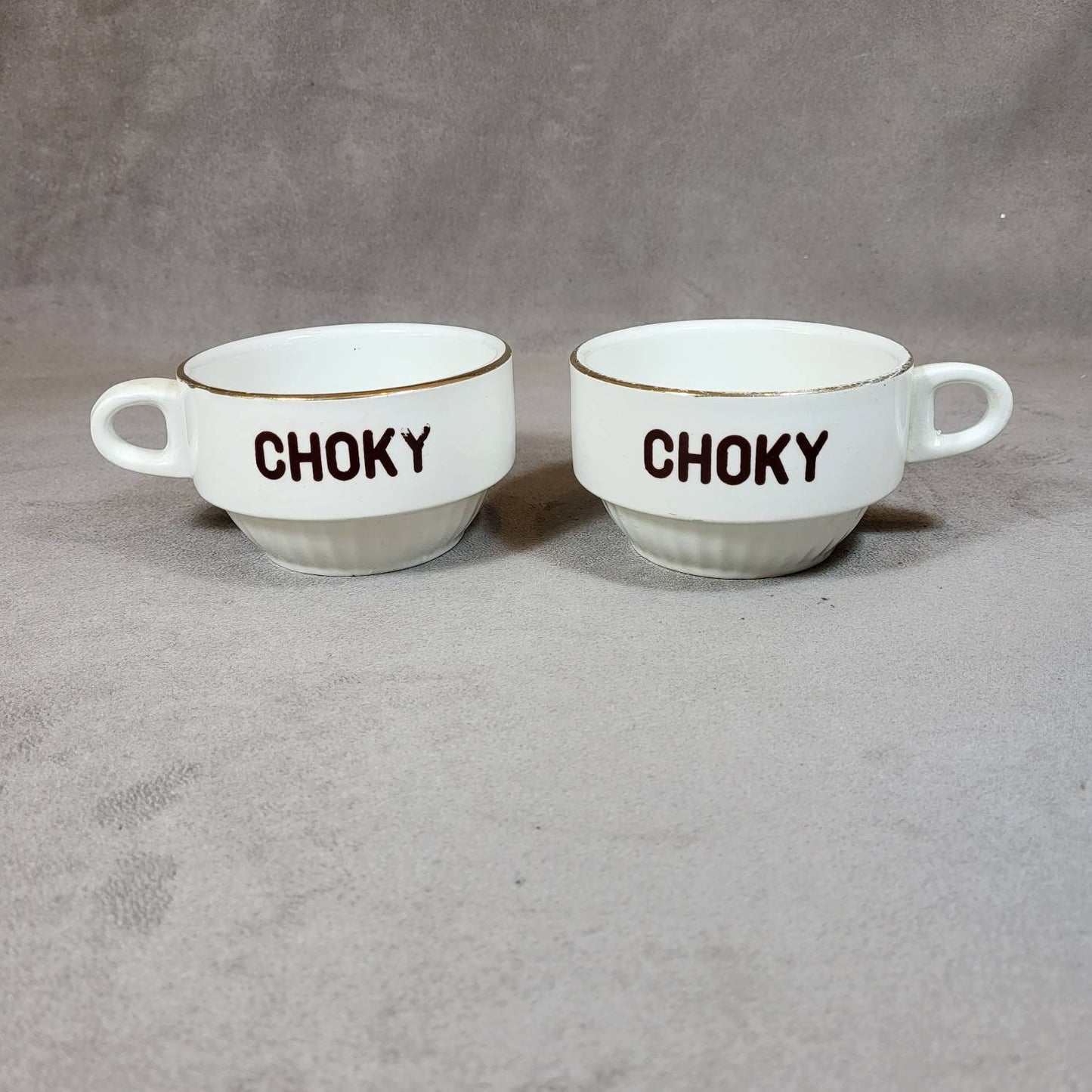 Set of 2 earthenware cups, CHOKY, by Moulin des Loups, Made in France, Vintage 1980
