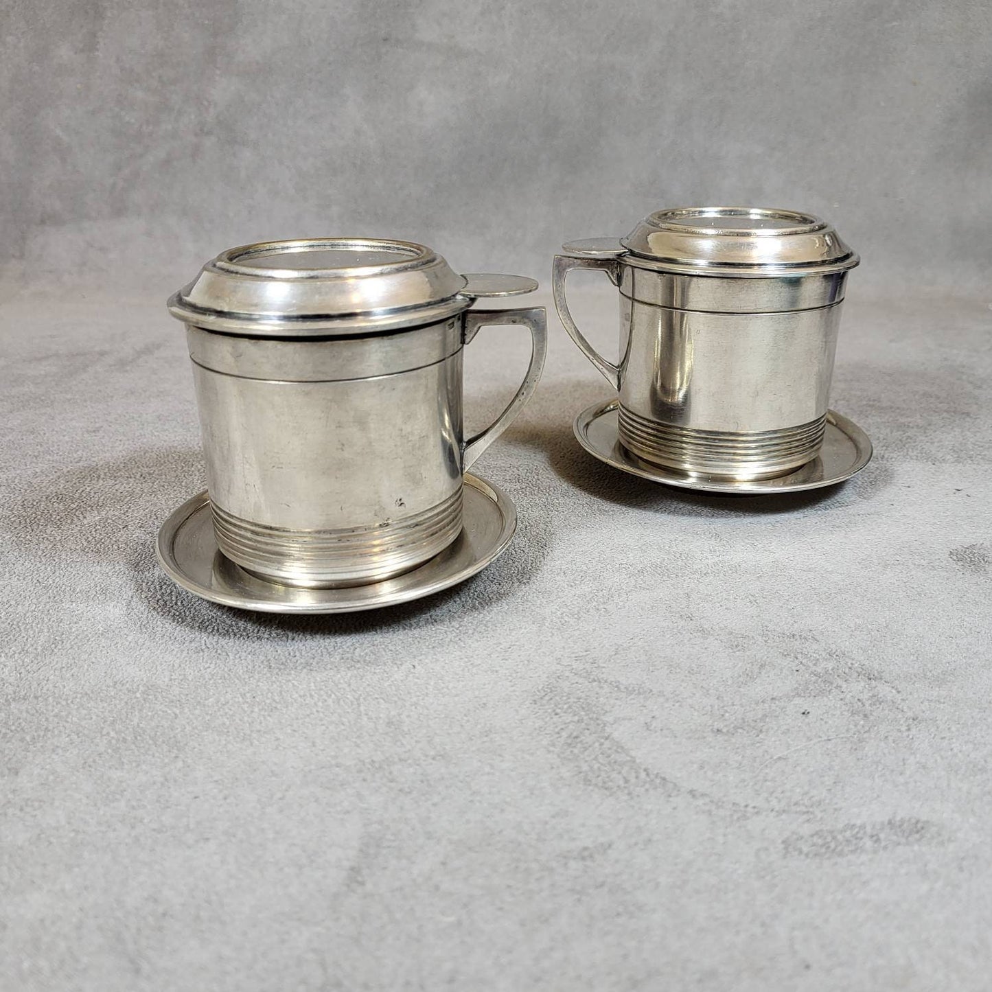 RARE Art Deco Set of 2 vintage silver metal coffee filters Made in France 1920