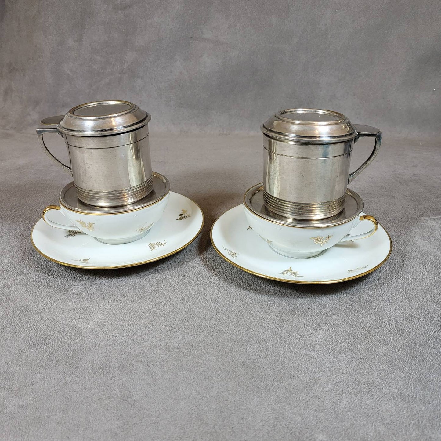 RARE Art Deco Set of 2 vintage silver metal coffee filters Made in France 1920