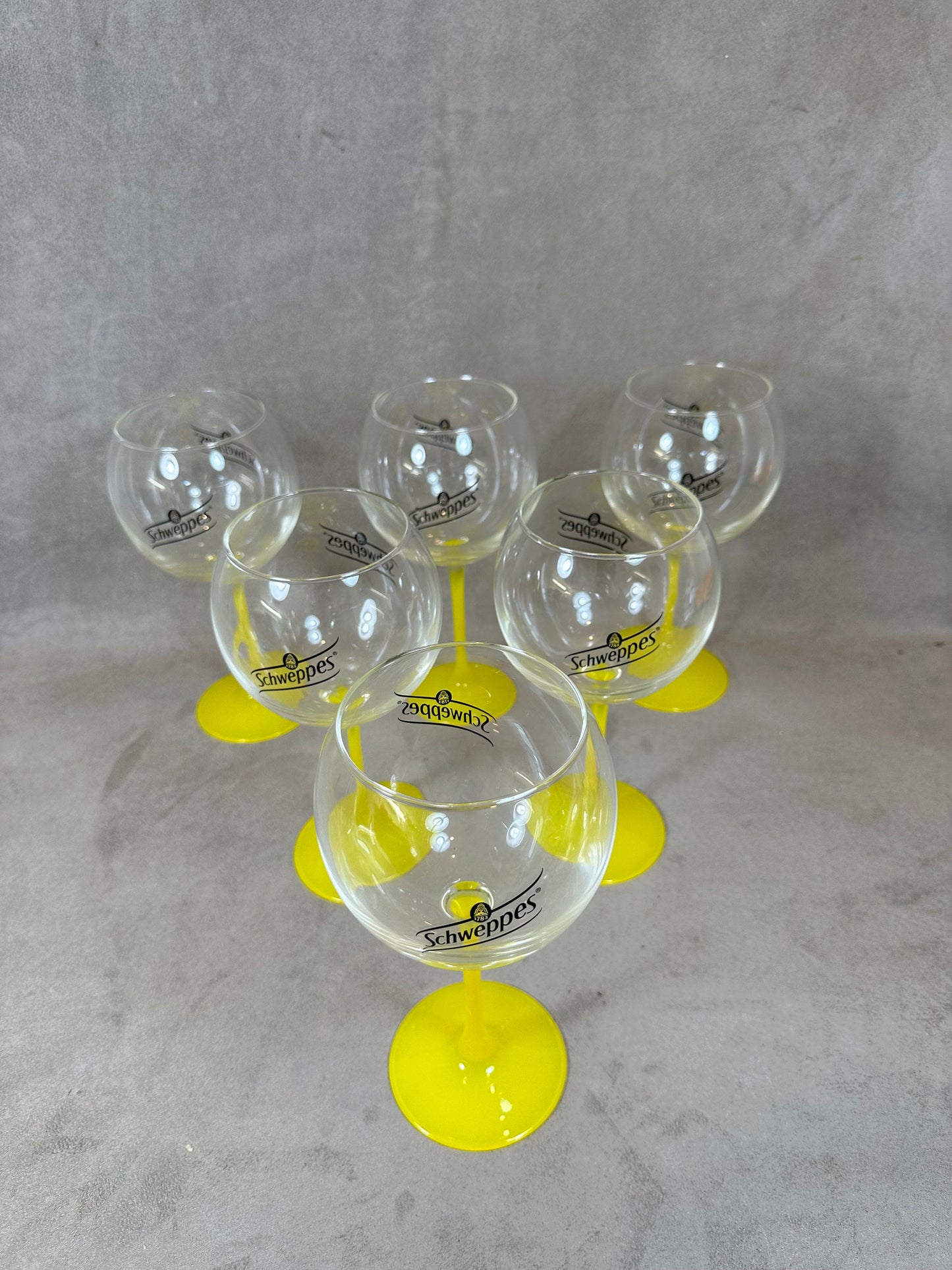 Lot de 6 verres vintage Schweppes en verre jaune Années 1990