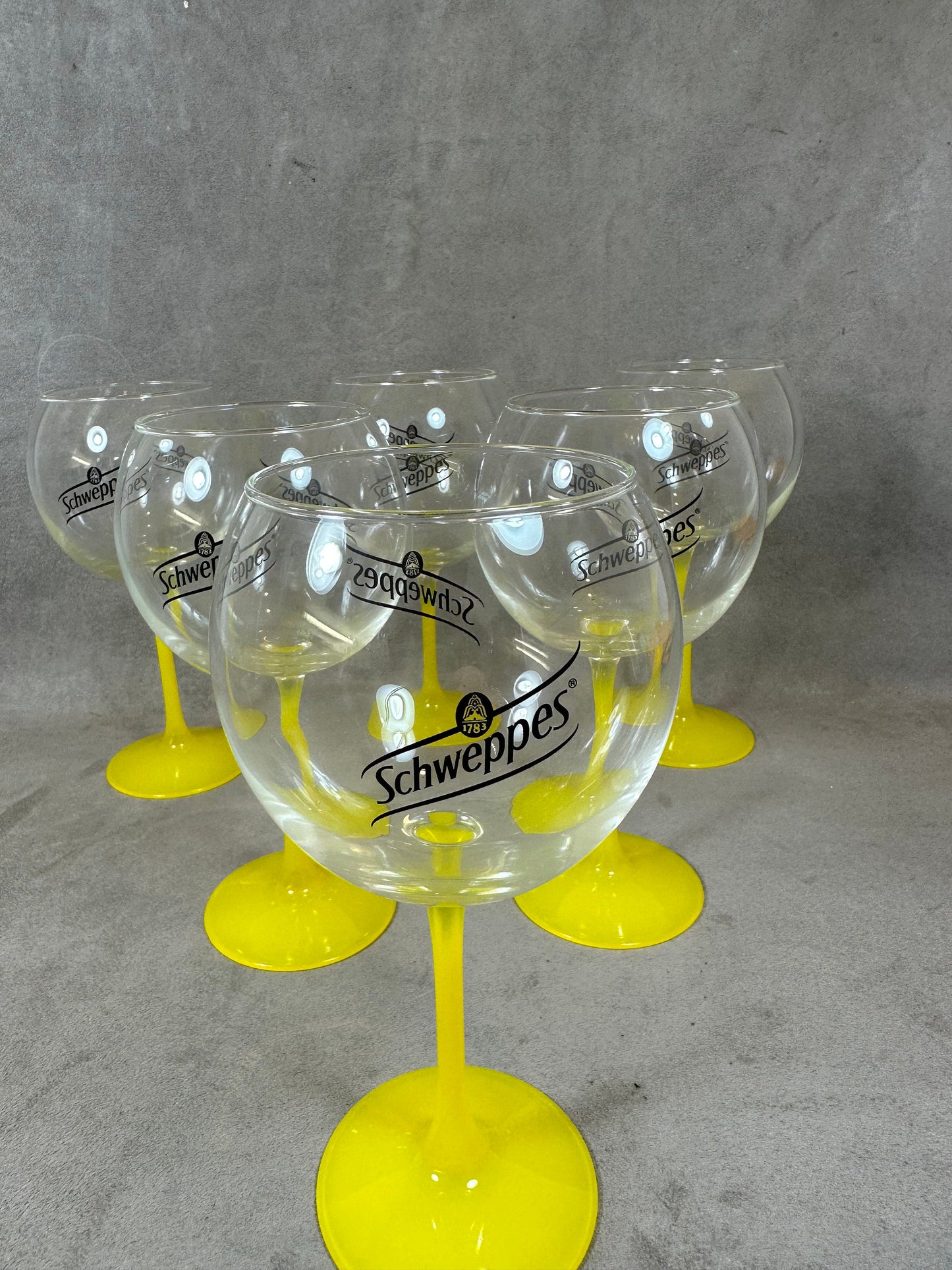 Lot de 6 verres vintage Schweppes en verre jaune Années 1990