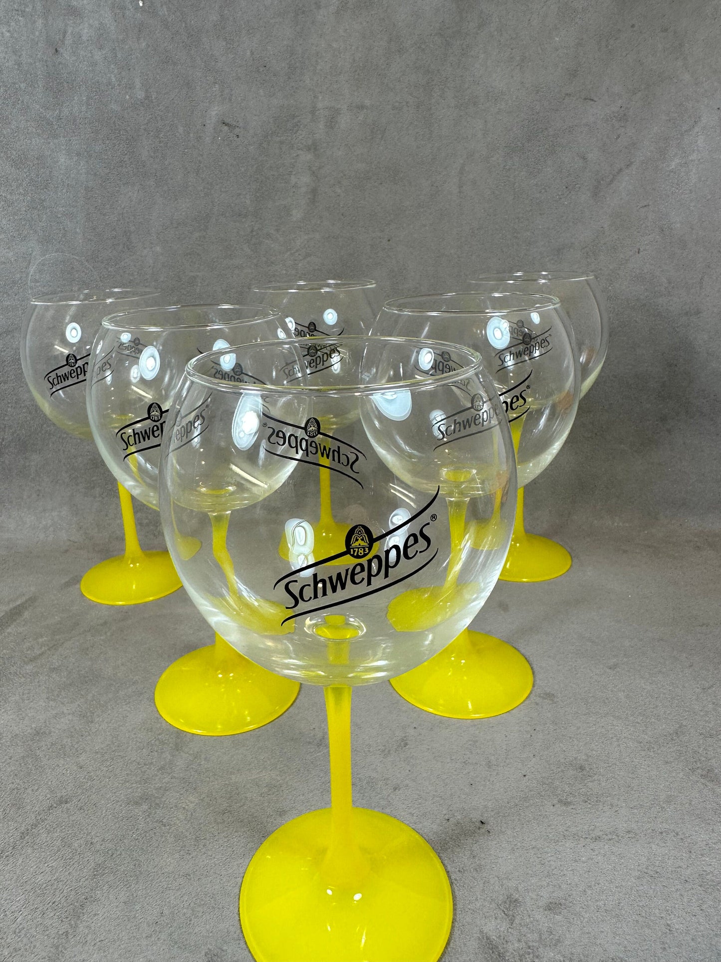 Lot de 6 verres vintage Schweppes en verre jaune Années 1990
