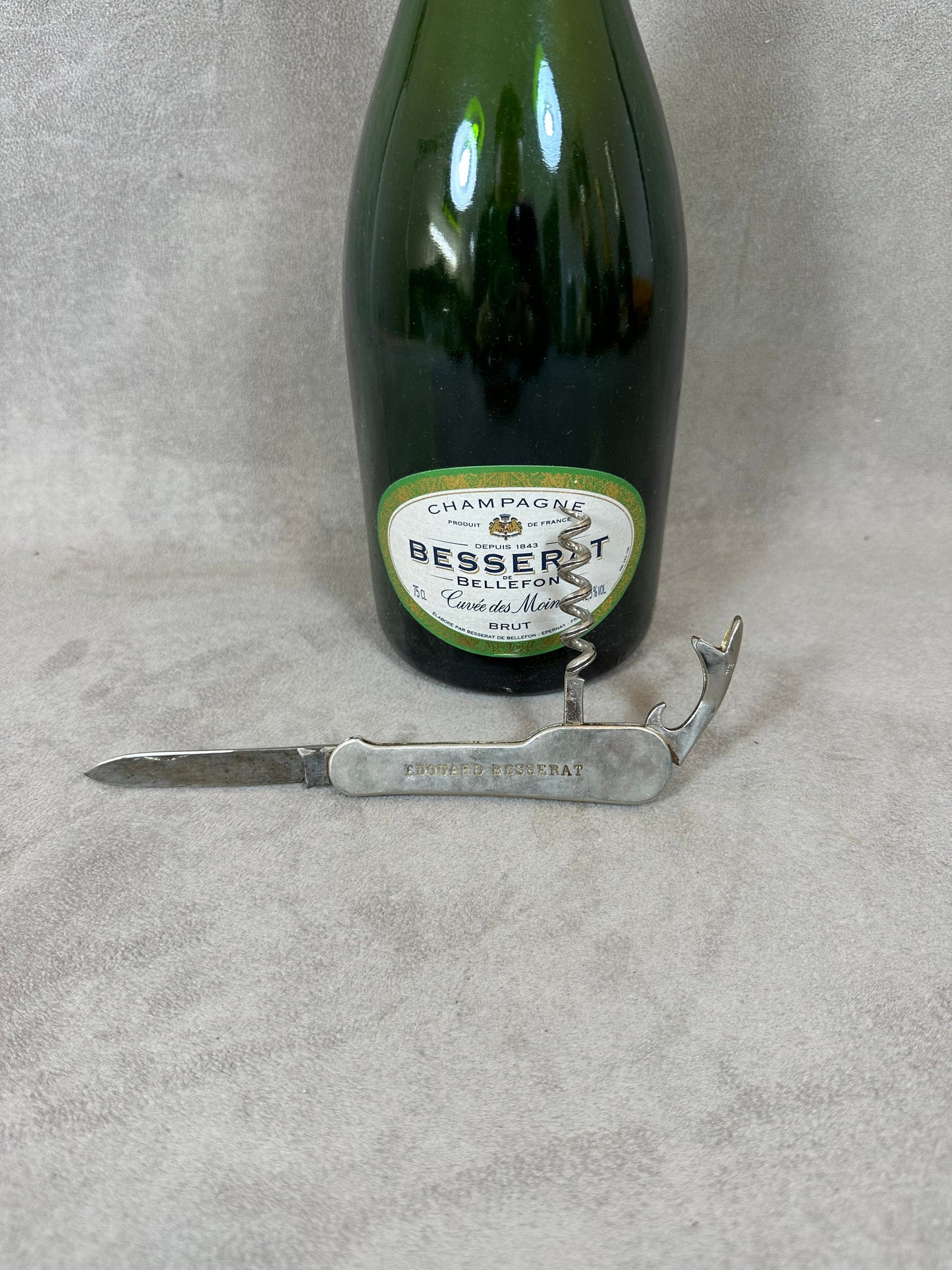 Besserat de Bellefon Edouard Besserat Bottle Opener, Vintage Steel Corkscrew Made in France, Wine Collectors, French Wine