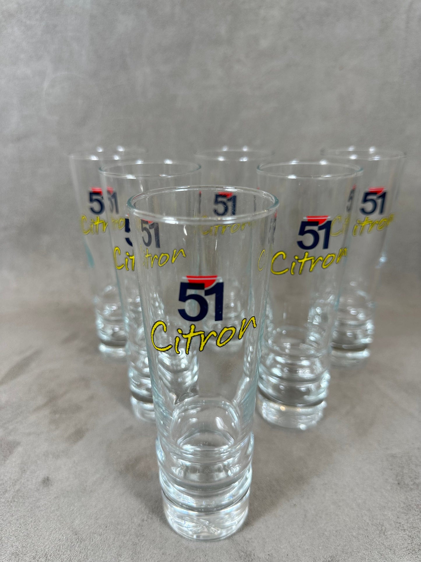 Set of 6 Pastis glasses Pastis 51 Citron in vintage retro glass Made in France 1980s