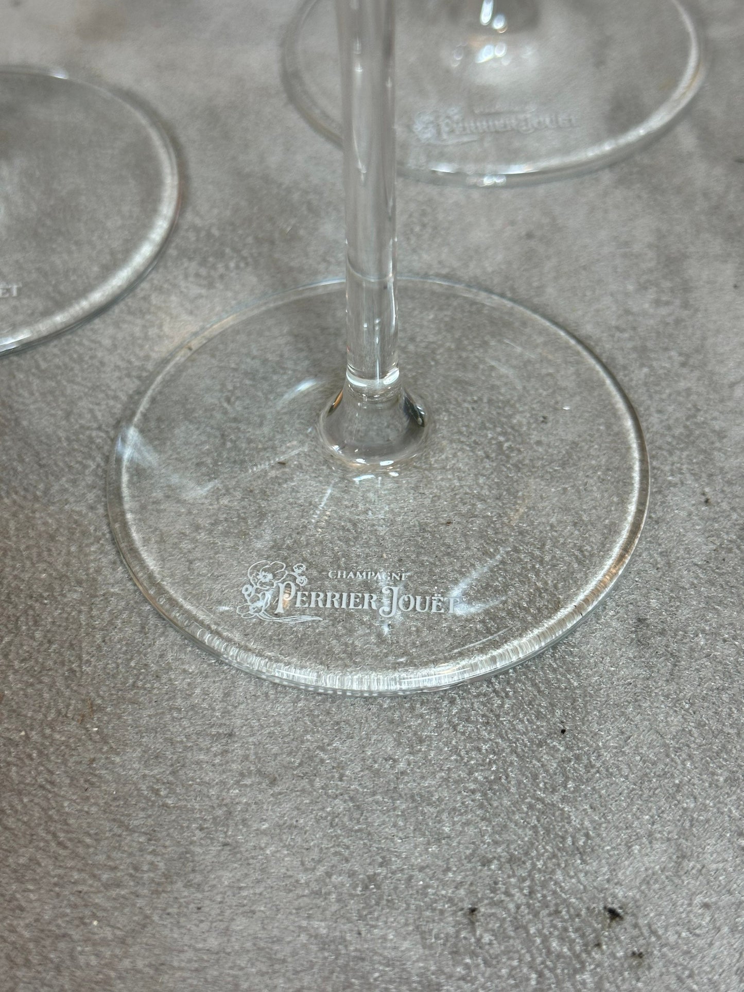 RARE Set of 6 LEHMAN crystal champagne flutes for Perrier-Jouët