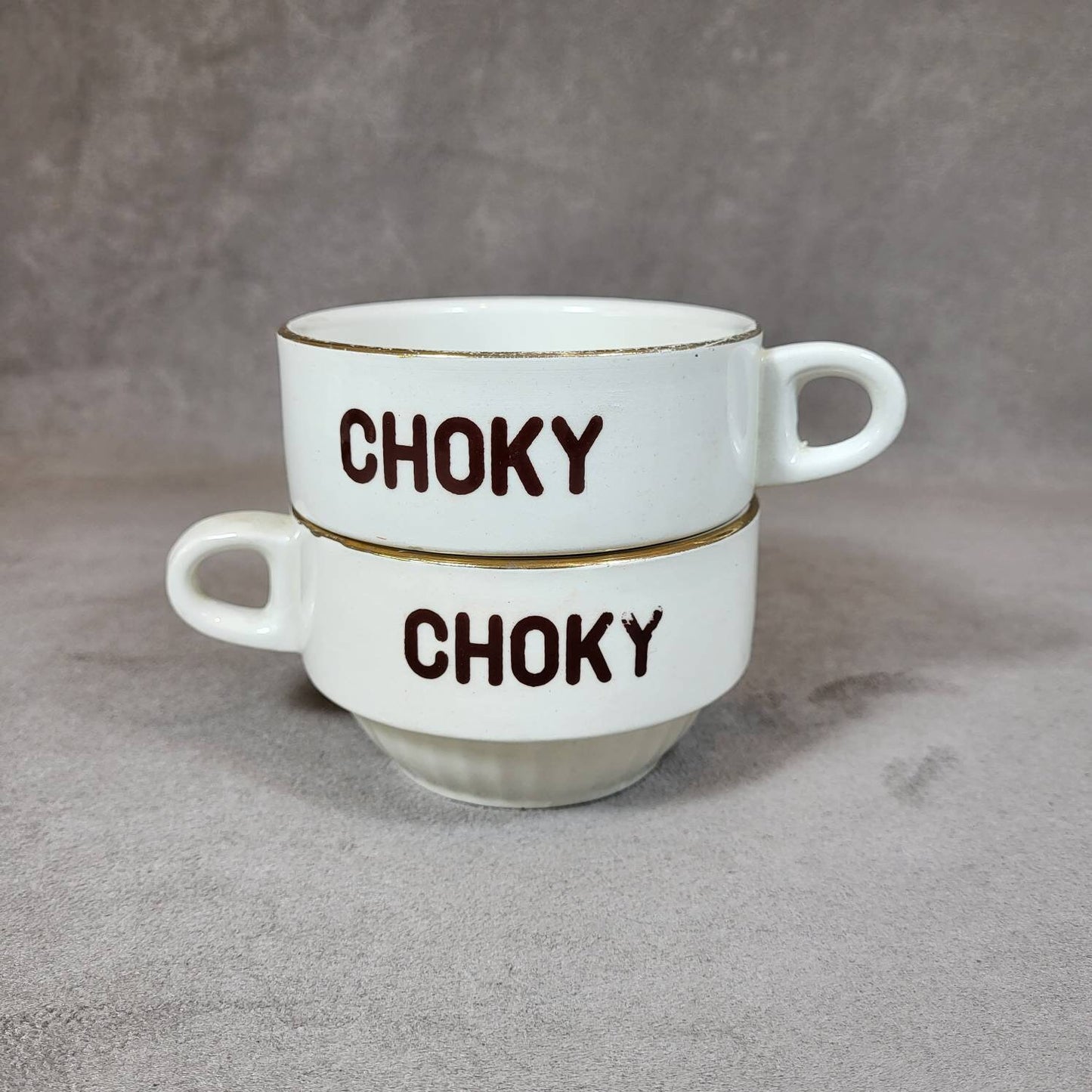 Set of 2 earthenware cups, CHOKY, by Moulin des Loups, Made in France, Vintage 1980