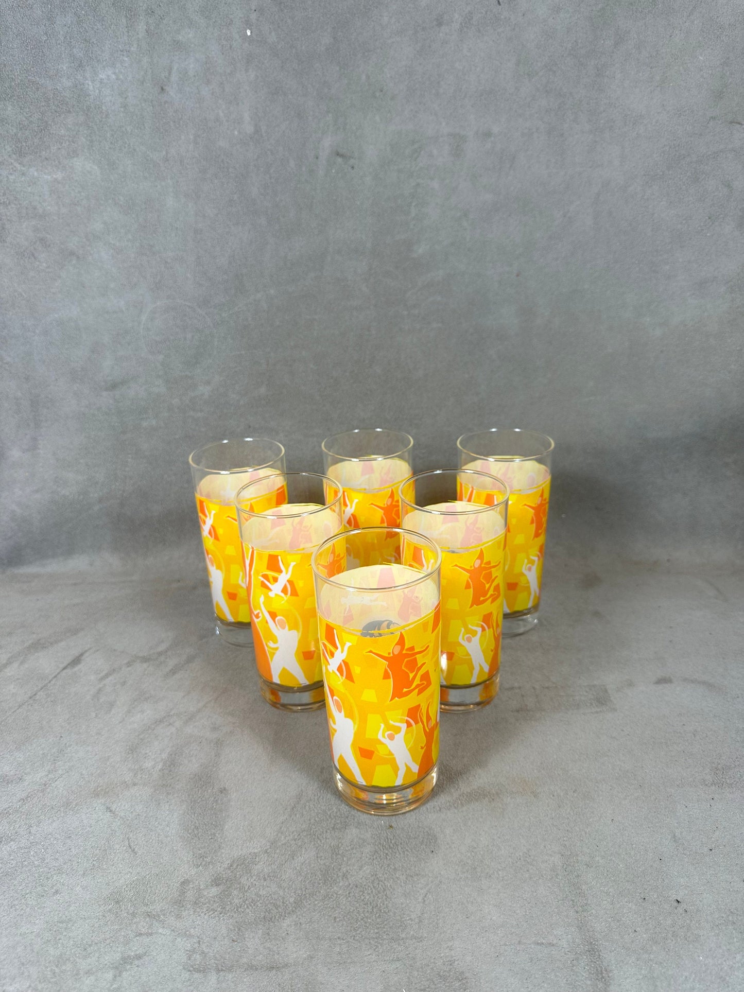 Set mit 6 Orangina-Gläsern aus Vintage-Glas. Hergestellt in Frankreich.