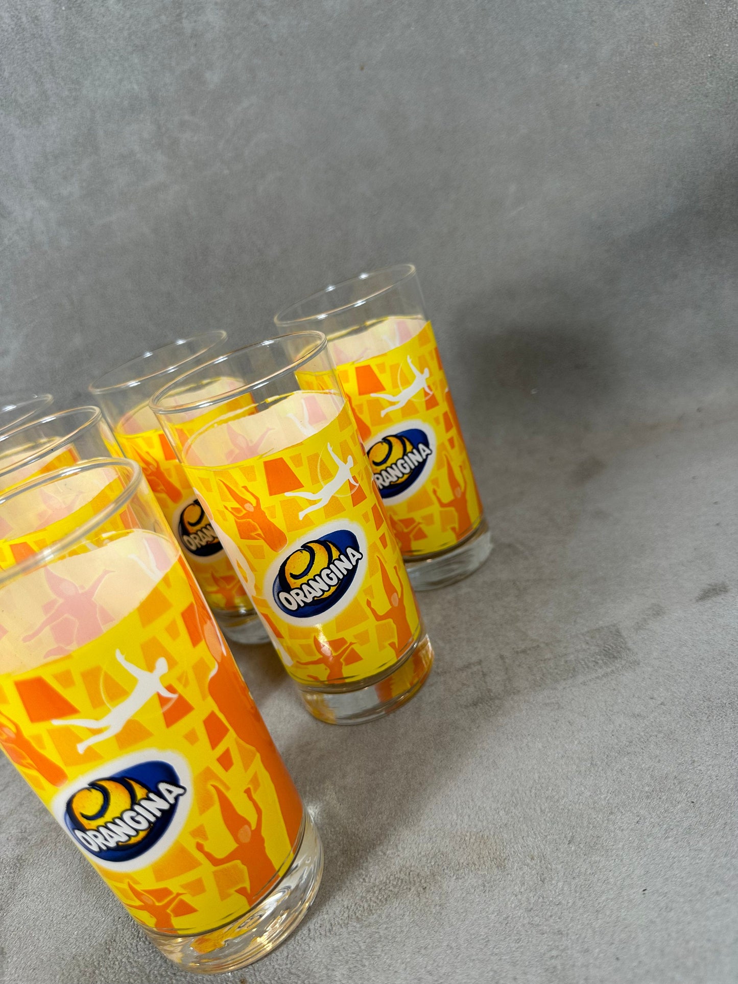 Set mit 6 Orangina-Gläsern aus Vintage-Glas. Hergestellt in Frankreich.