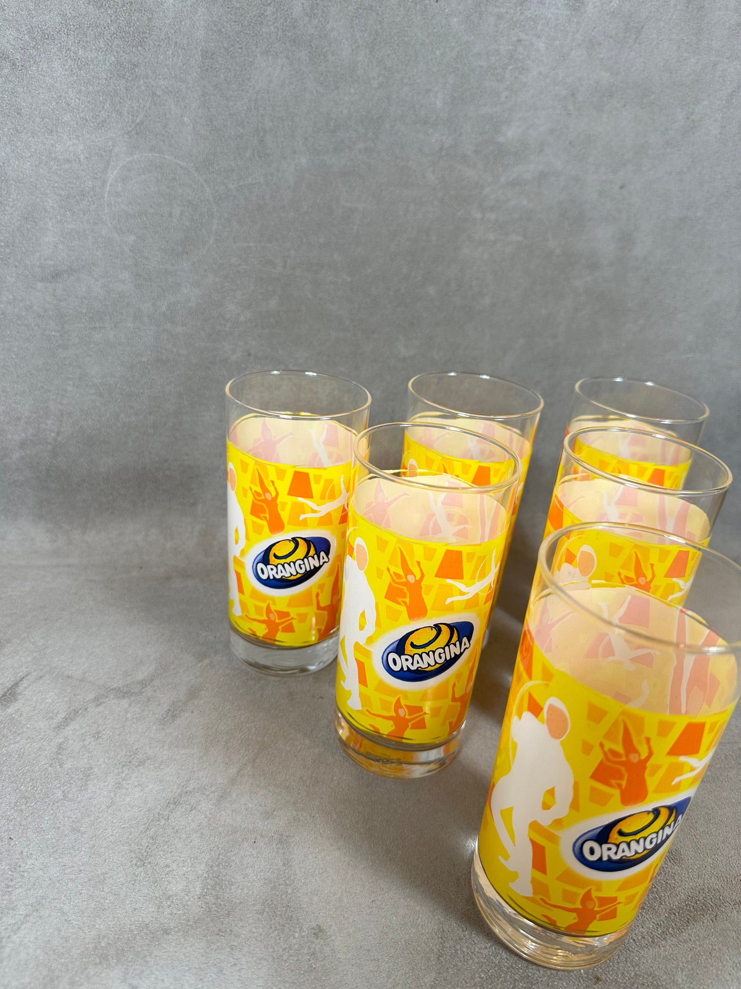 Set mit 6 Orangina-Gläsern aus Vintage-Glas. Hergestellt in Frankreich.
