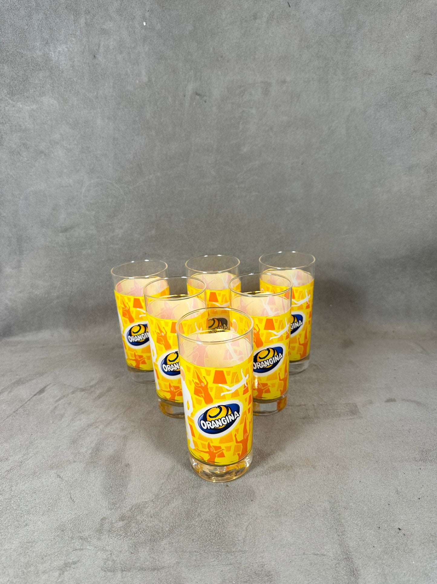 Set mit 6 Orangina-Gläsern aus Vintage-Glas. Hergestellt in Frankreich.