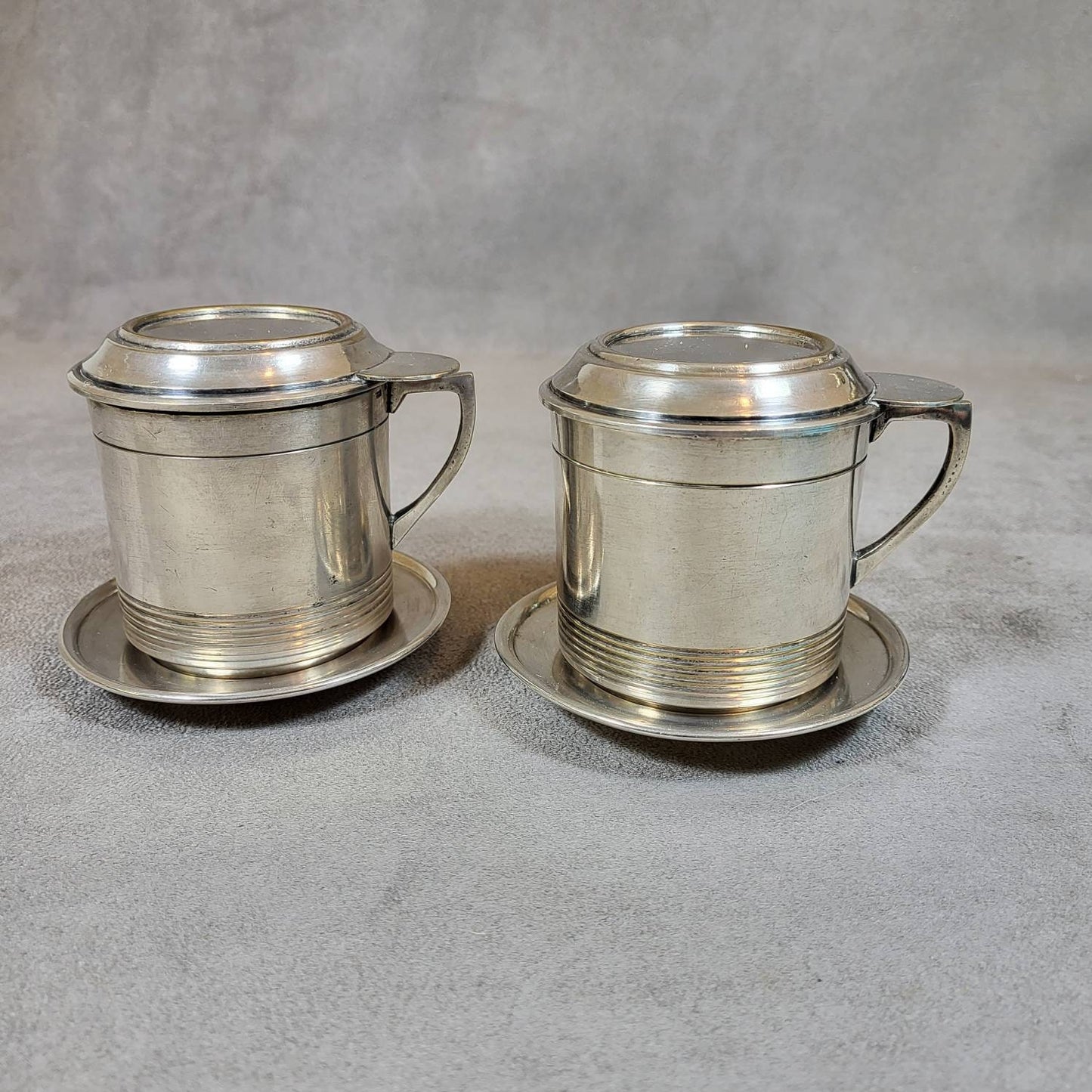 RARE Art Deco Set of 2 vintage silver metal coffee filters Made in France 1920