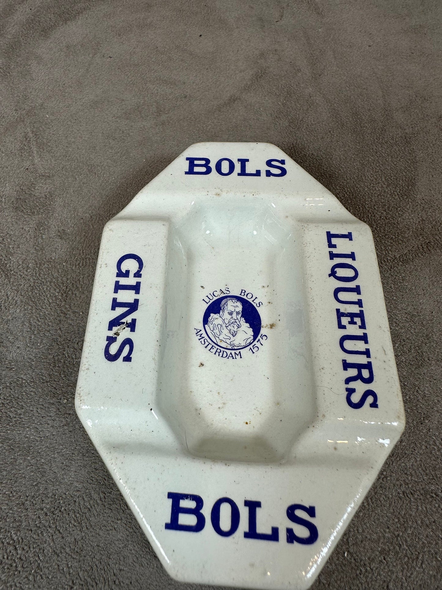 Vintage Lucas Bols liqueur gins ashtray in Keller and Guerin earthenware Made in France 1960