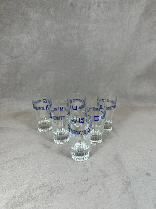 Set of 6 Pastis glasses Pastis 51 in vintage retro glass Made in France 1970s
