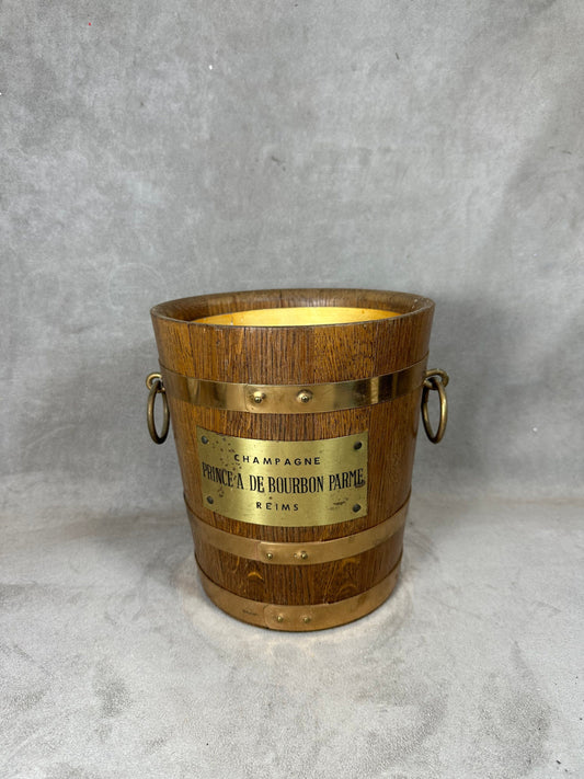 VERY RARE Solid oak champagne bucket in the cooperage style of Champagne Abel Lepitre and Prince de Bourbon Parme