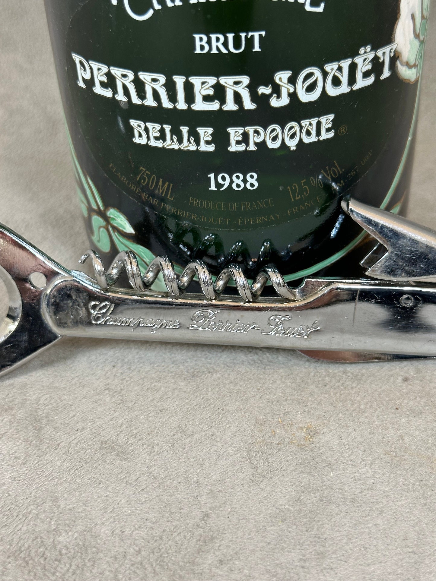 Perrier-Jouët Flaschenöffner, Vintage Stahlkorkenzieher Made in France, Weinsammler, Französischer Wein