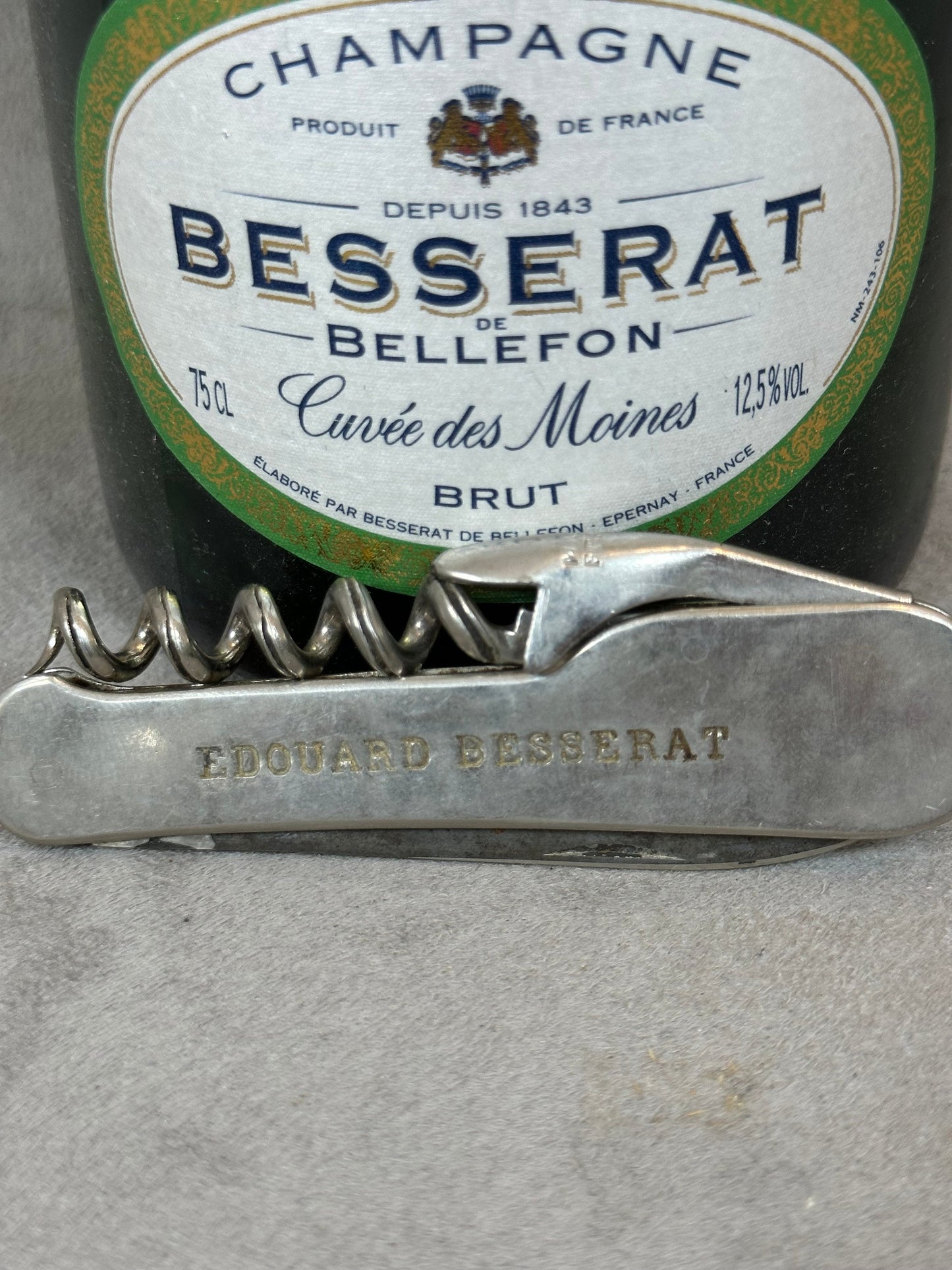 Besserat de Bellefon Edouard Besserat Bottle Opener, Vintage Steel Corkscrew Made in France, Wine Collectors, French Wine