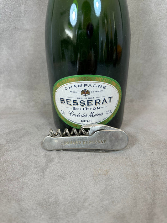 Besserat de Bellefon Edouard Besserat Bottle Opener, Vintage Steel Corkscrew Made in France, Wine Collectors, French Wine