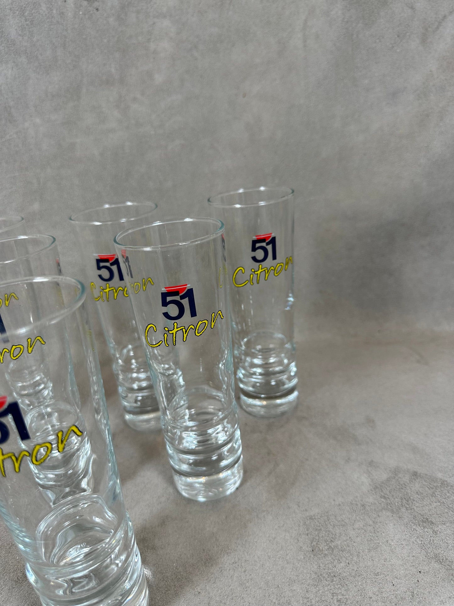 Set of 6 Pastis glasses Pastis 51 Citron in vintage retro glass Made in France 1980s