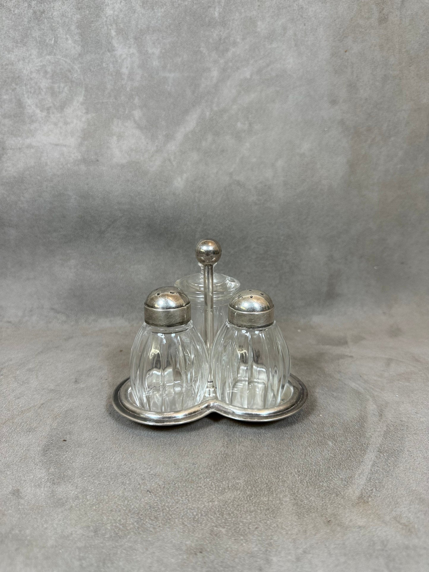 RARE Magnificent set of 2 salt cellars and a mustard pot in crystal CHRISTOFLE ORFEVRERIE in silver Made in France 1950s