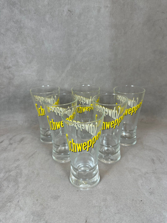 Set Schweppes de 6 verres vintage made in France Années 1980