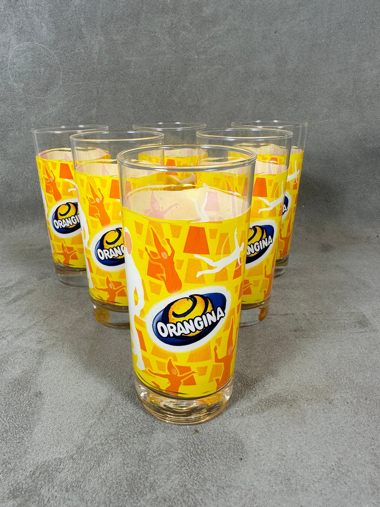 Set mit 6 Orangina-Gläsern aus Vintage-Glas. Hergestellt in Frankreich.